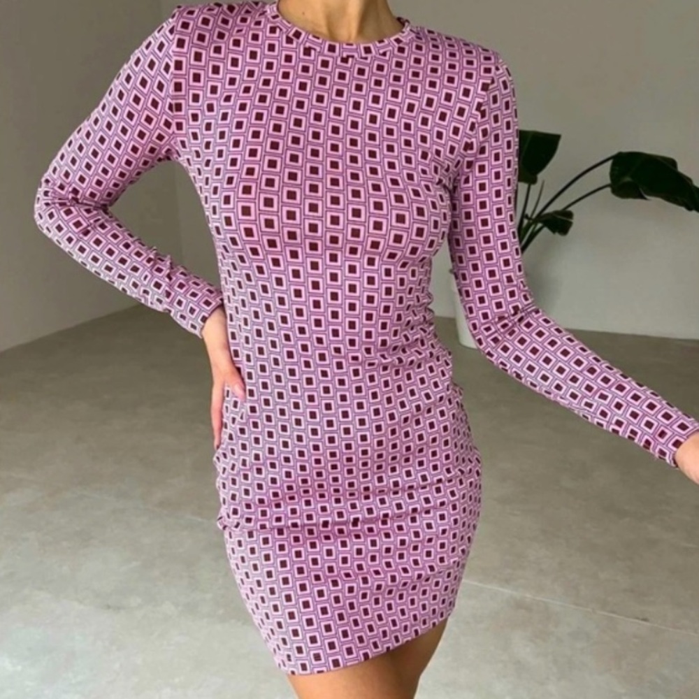 Zara Retro Geometric Pink Dress - Picture 4 of 4